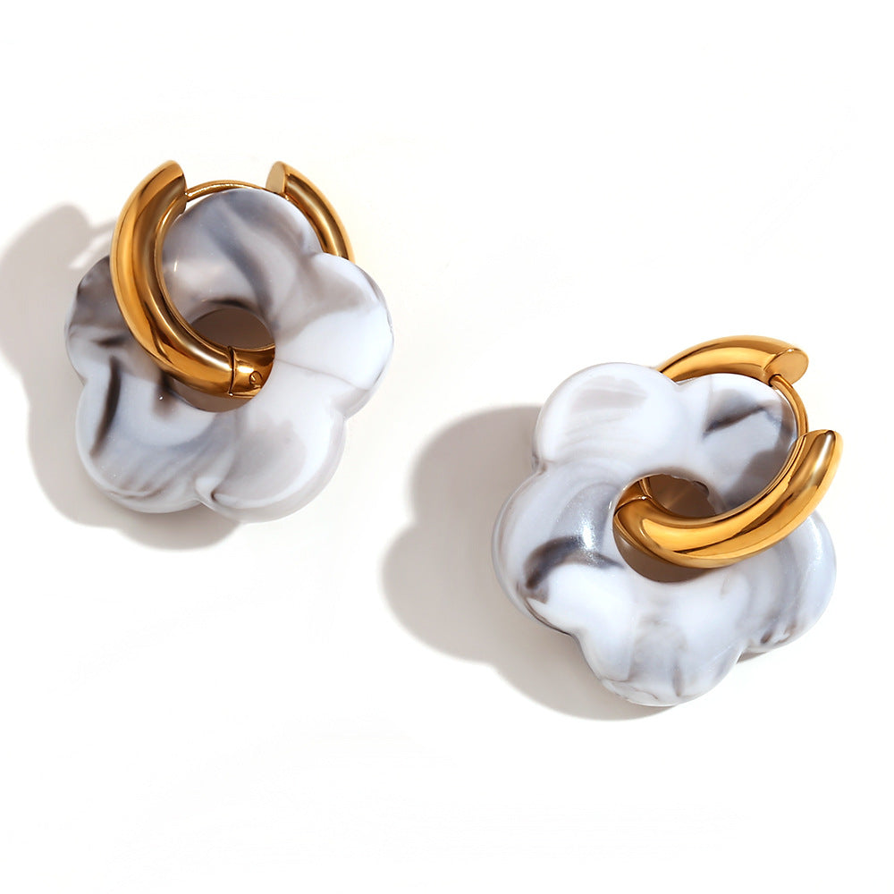 Orecchini a Cerchio Piccoli con Fiori Vintage in Acciaio Inossidabile Placcato Oro 18K Design Floreale Colorato Dopaminico da Donna