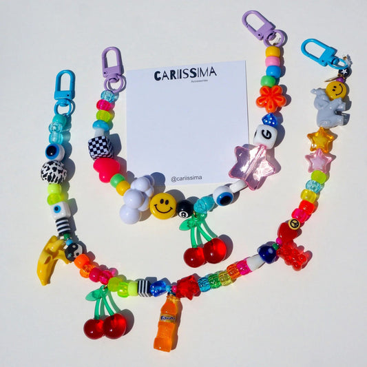 Colorful Resin Fruit and Animal Charm Keychain with Plated Finish
