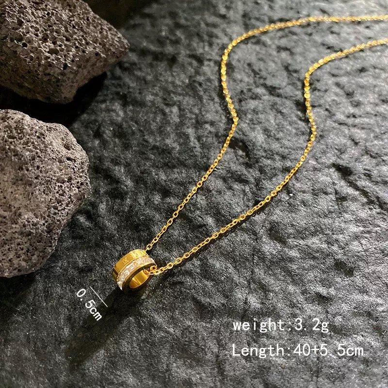 Minimalist Geometric Titanium Steel PVD Plated Rhinestone Pendant Necklace for Unisex