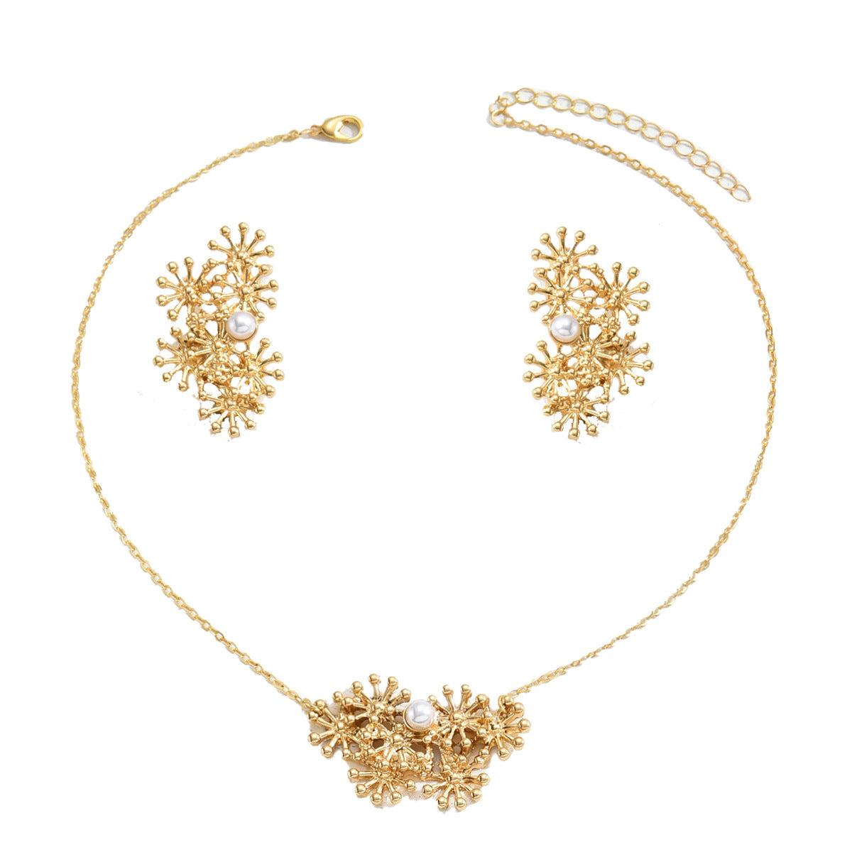 Juego de collar con colgante de aleación minimalista con forma de girasol con incrustaciones de perlas para mujer