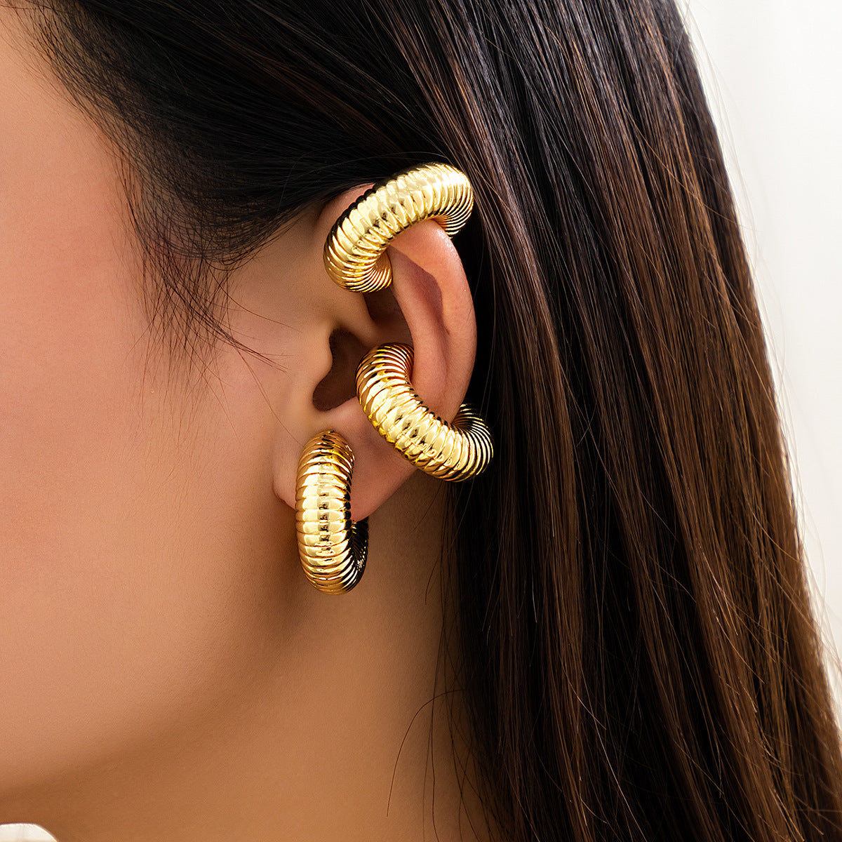 Sweet Striped Round Alloy Plated Ear Cuff for Women