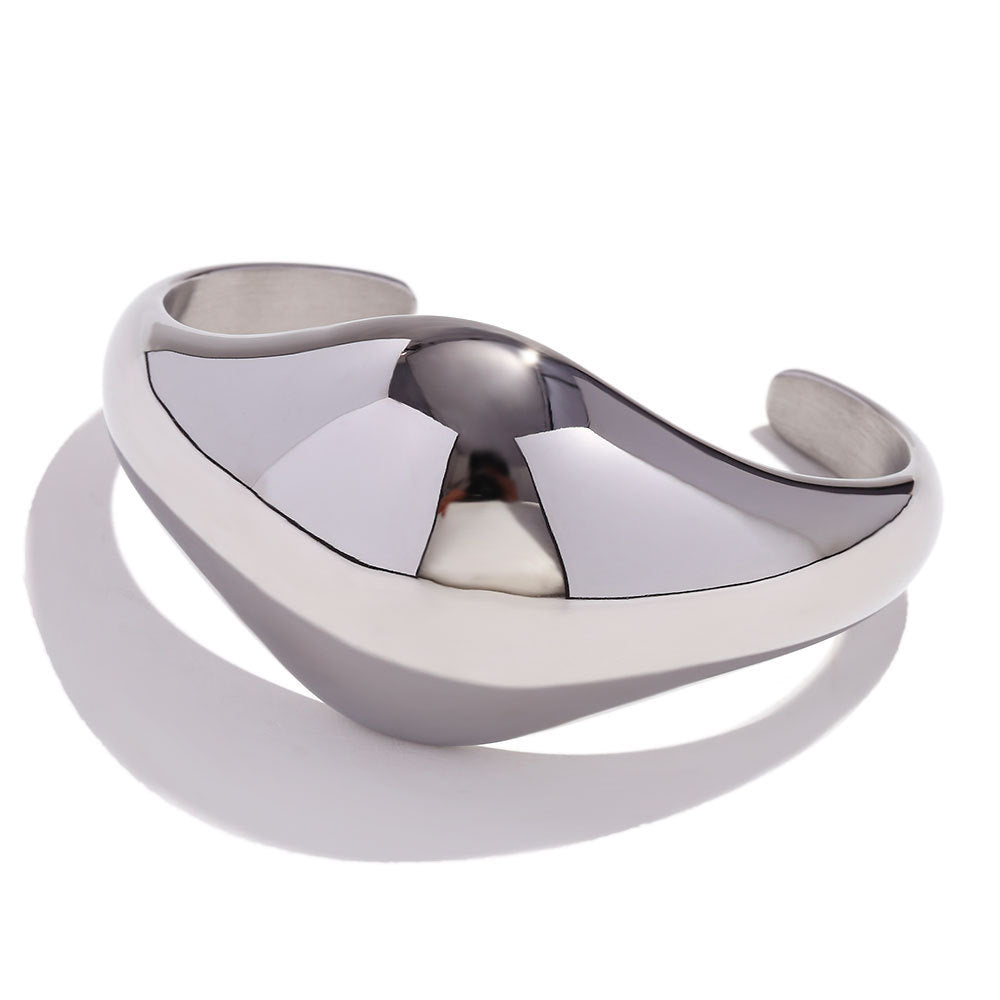 Minimalist Geometric Stainless Steel Plated 18K Gold Bamboo-Shaped Open Bangle Bracelet for Women