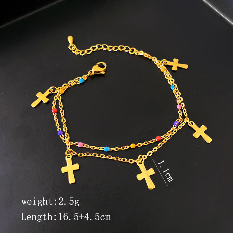 Minimalist Colorful Drip Oil Cross Geometric Titanium Steel Bracelet for Women