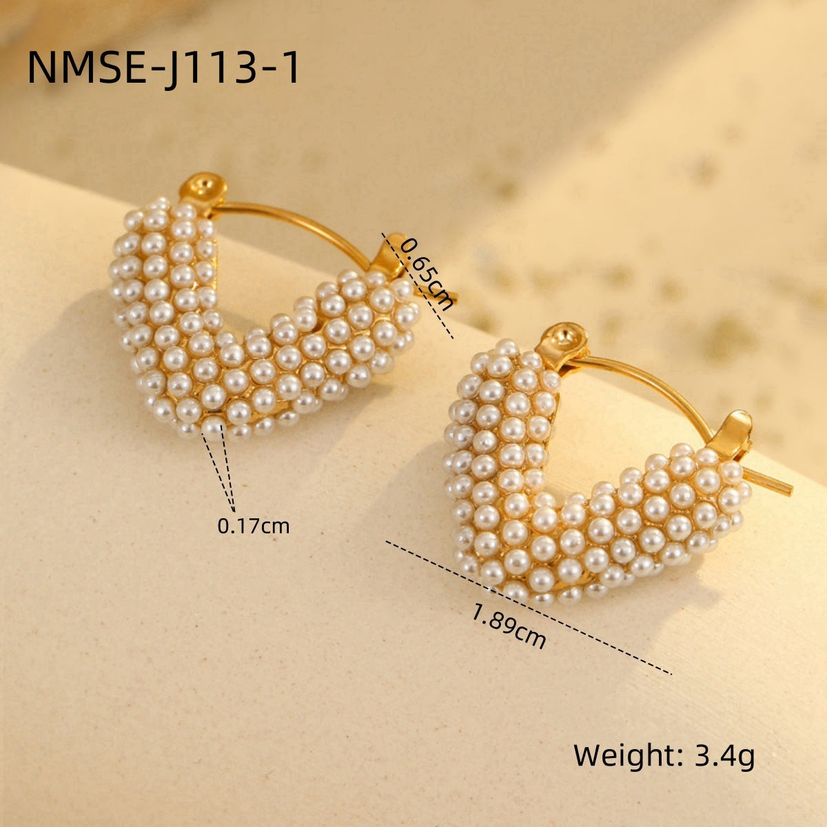 Fashion OL 18K Gold Plated Stainless Steel U-Shape Geometric Pearl Inlay Earrings for Women