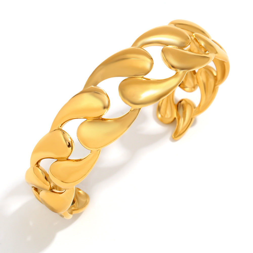Bracciale rigido da donna alla moda minimalista geometrico in acciaio inossidabile placcato oro 18 carati liscio a goccia vuota