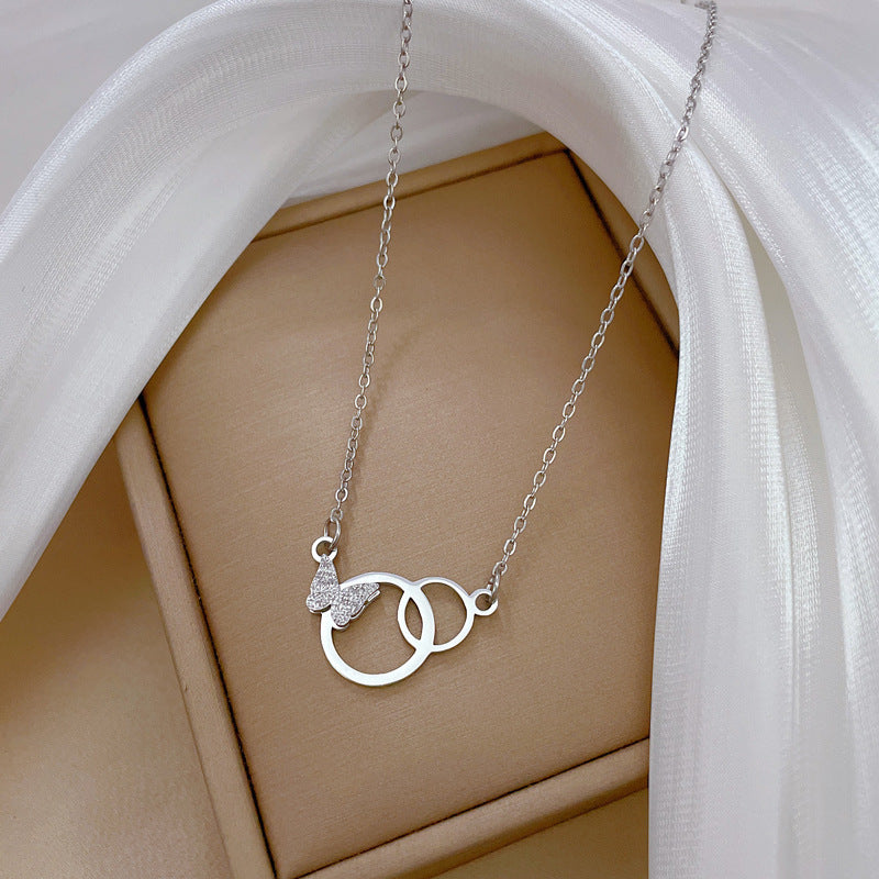 Minimalist Titanium Steel Butterfly Pendant Necklace for Women with Gold Plating and Geometric Design Locket Chain