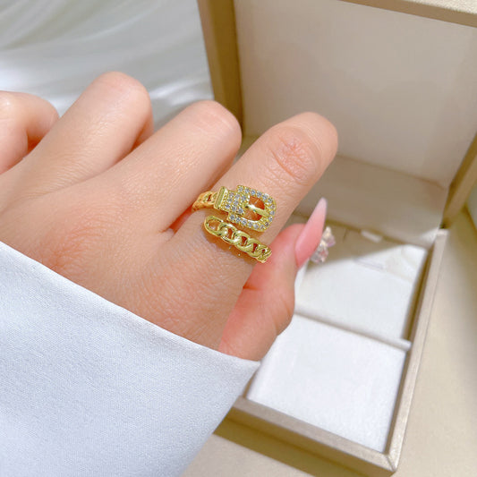 Anillo ajustable de latón bañado en oro con forma de corona estilo dibujo animado para mujer