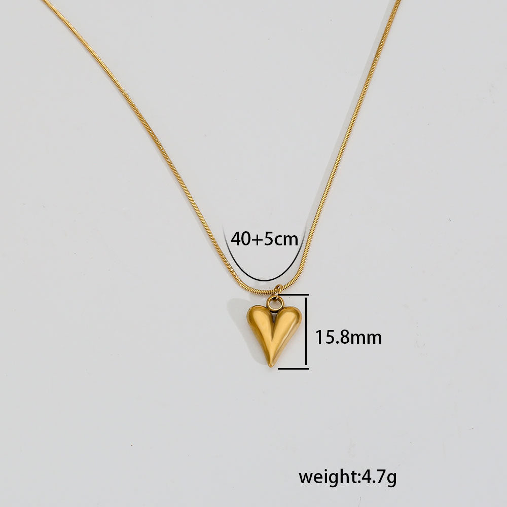 Collar Corazón Minimalista Natural de Acero Titanio Bañado en Oro 18K para Mujer con Broche de Langosta y Acabado Pulido