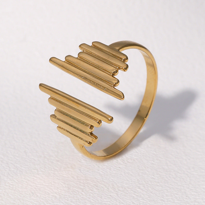 Anello da donna in acciaio inossidabile geometrico minimalista con placcatura in oro 18 carati e fascia aperta regolabile