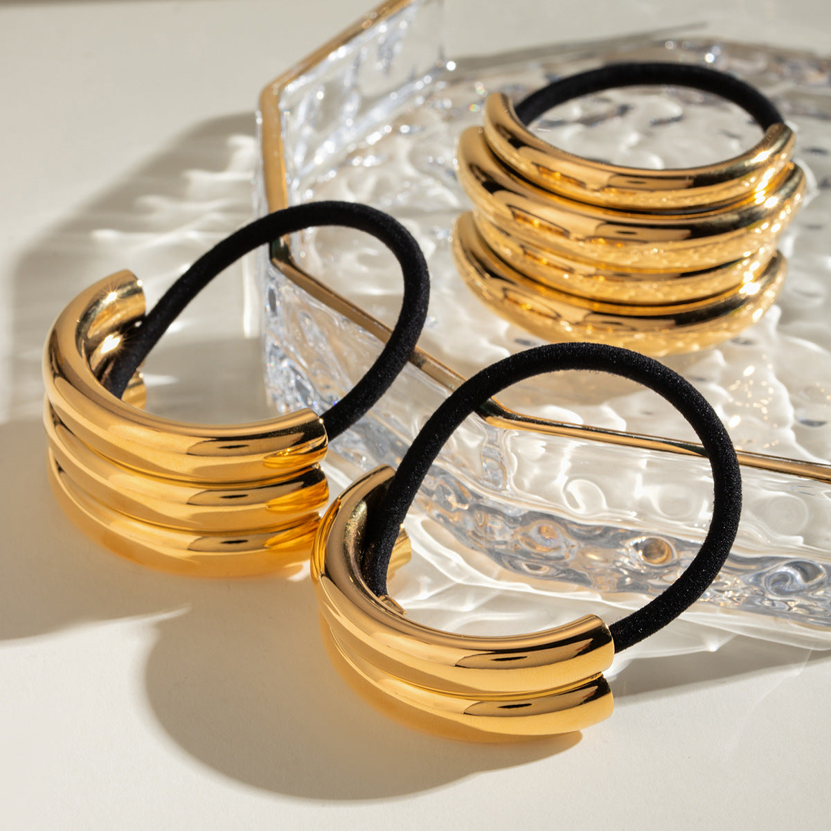 Minimalist Geometric Stainless Steel Hair Tie with Plated Finish for Ponytail