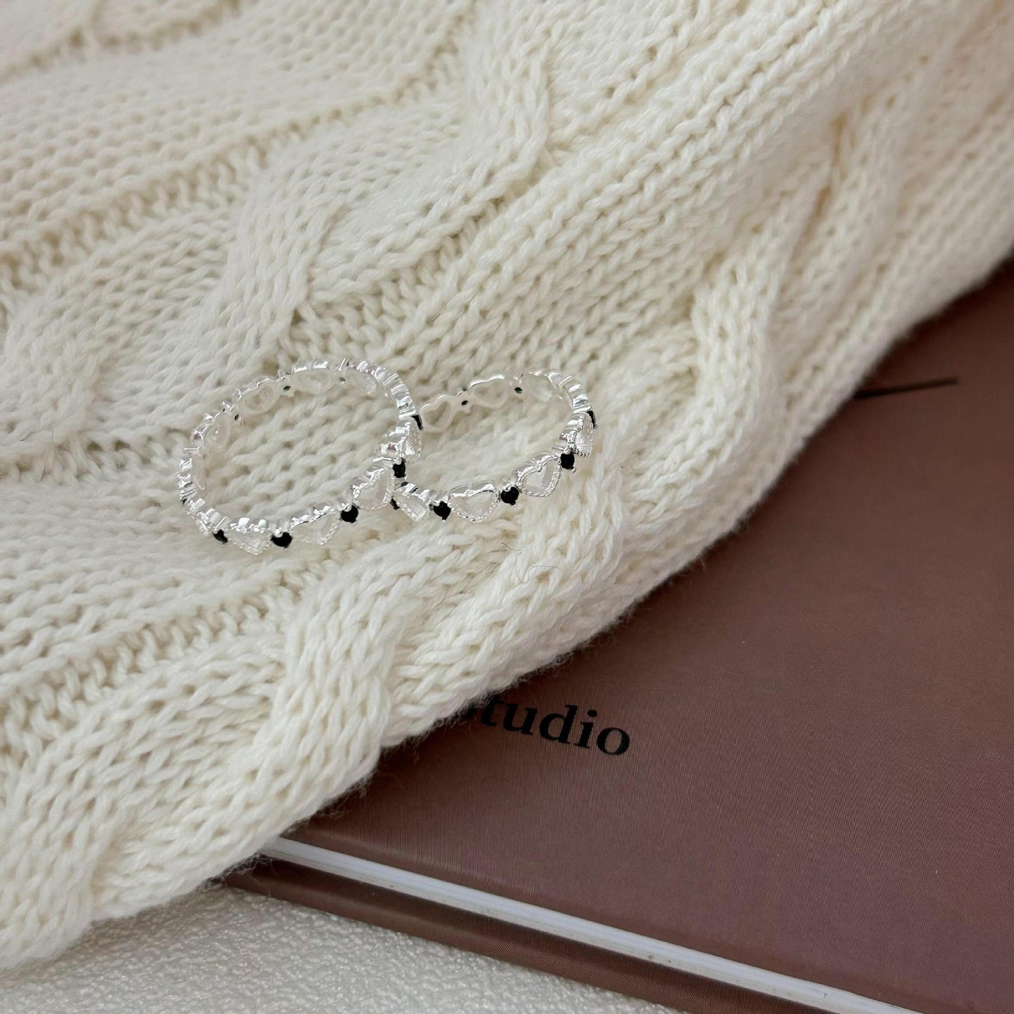 Minimalist 925 Sterling Silver Star Heart Ring Vintage Finish Open Adjustable Women's Jewelry