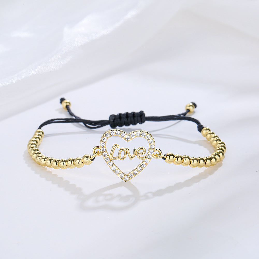 Minimalist Geometric Copper Bracelet with 18K Gold Plating, Zircon Accent, Adjustable Love Heart and Sunflower Design