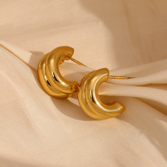 Orecchini a polsino da donna in acciaio inossidabile geometrici minimalisti con placcatura in oro 18 carati, design a doppio strato a cerchio piccolo