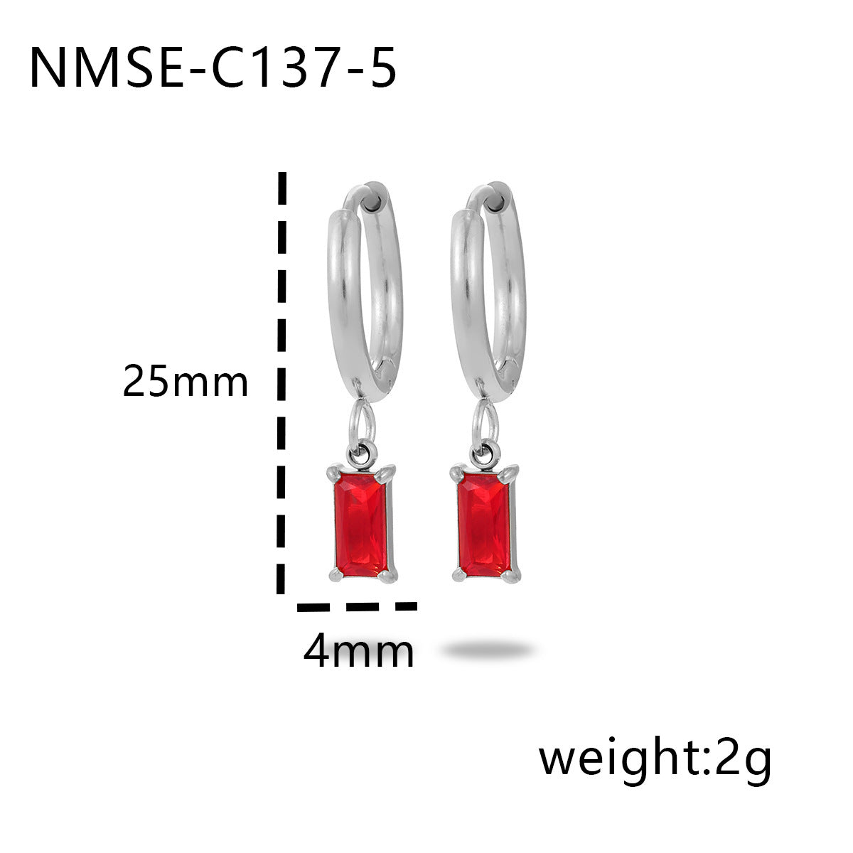 Orecchini minimalisti rettangolari da donna in acciaio al titanio con intarsio in zircone colorato e finitura galvanizzata