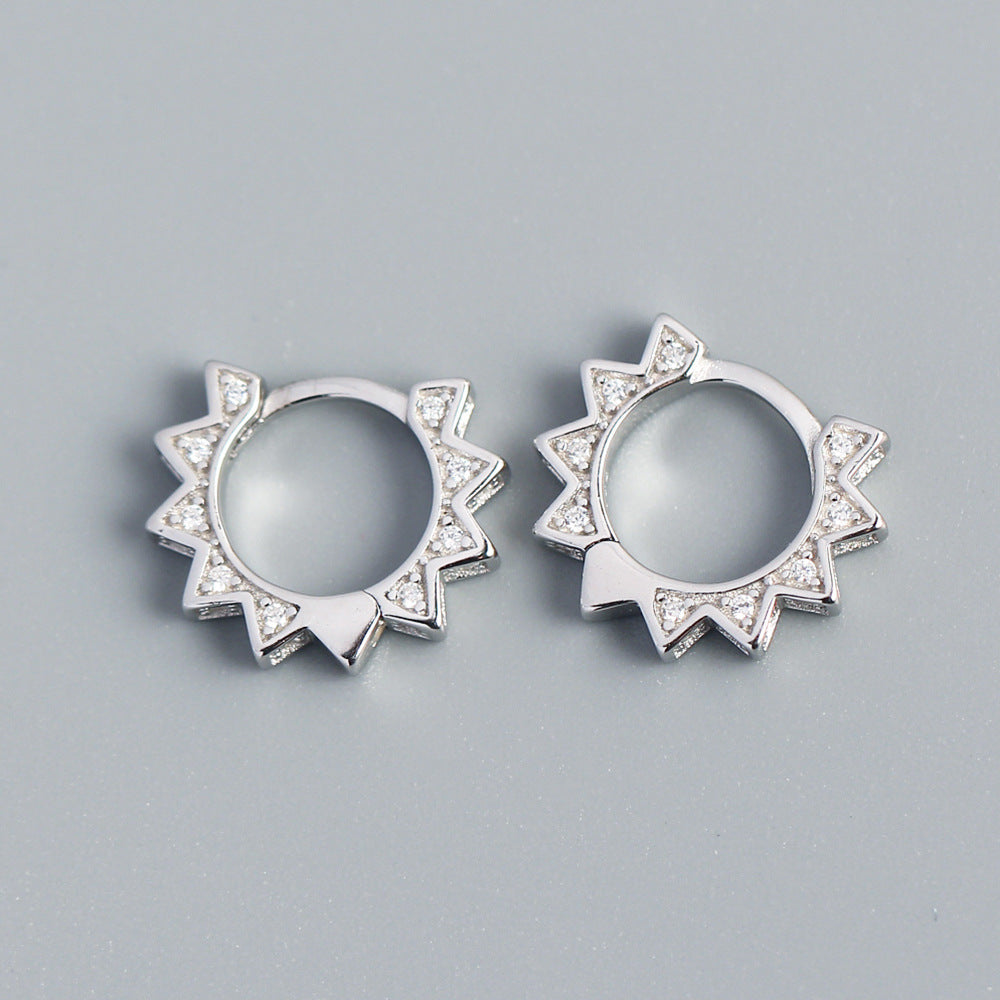 Orecchini a Cerchio Punk in Argento Sterling S925 a Forma di Ingranaggio Geometrico con Strass Intarsiati da Donna