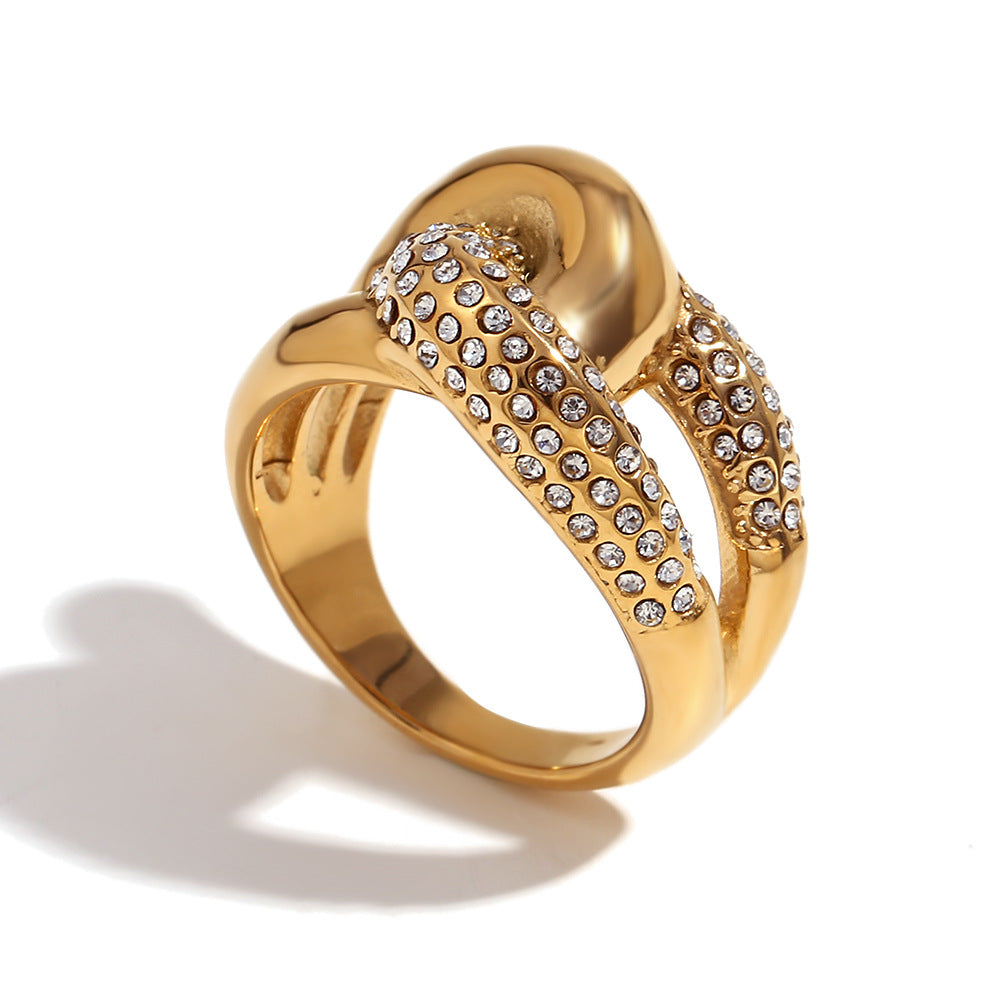 Anello in acciaio inossidabile da donna con fiore minimalista e forma geometrica placcato in oro 18K