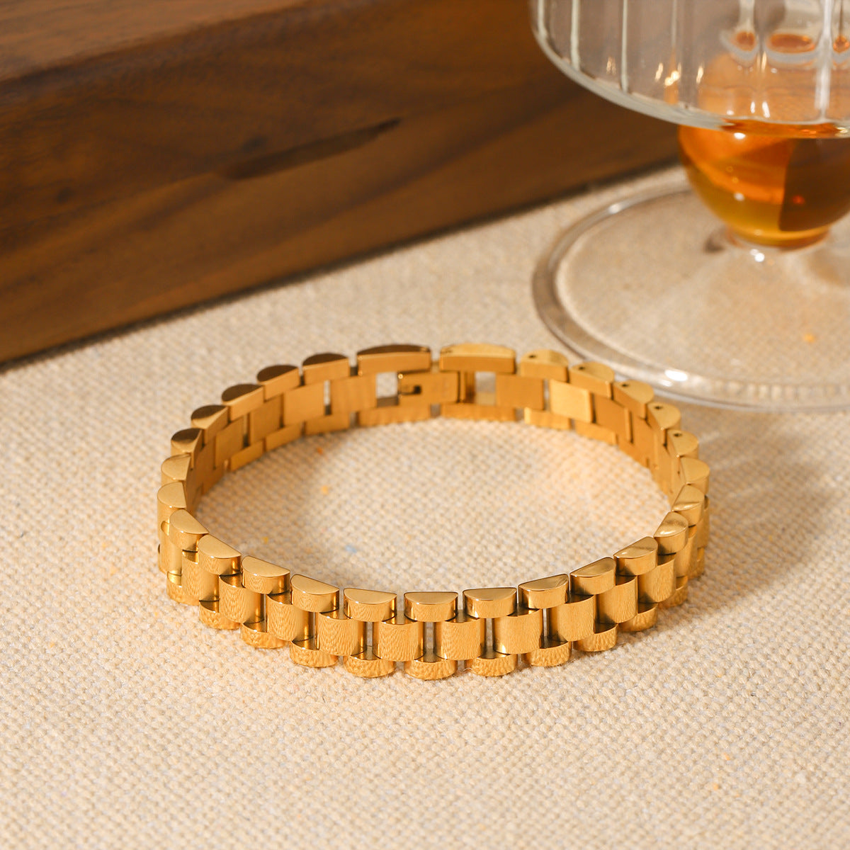 Bracciale da donna a catena per orologio in acciaio inossidabile placcato oro 18 carati, dal design geometrico minimalista di lusso