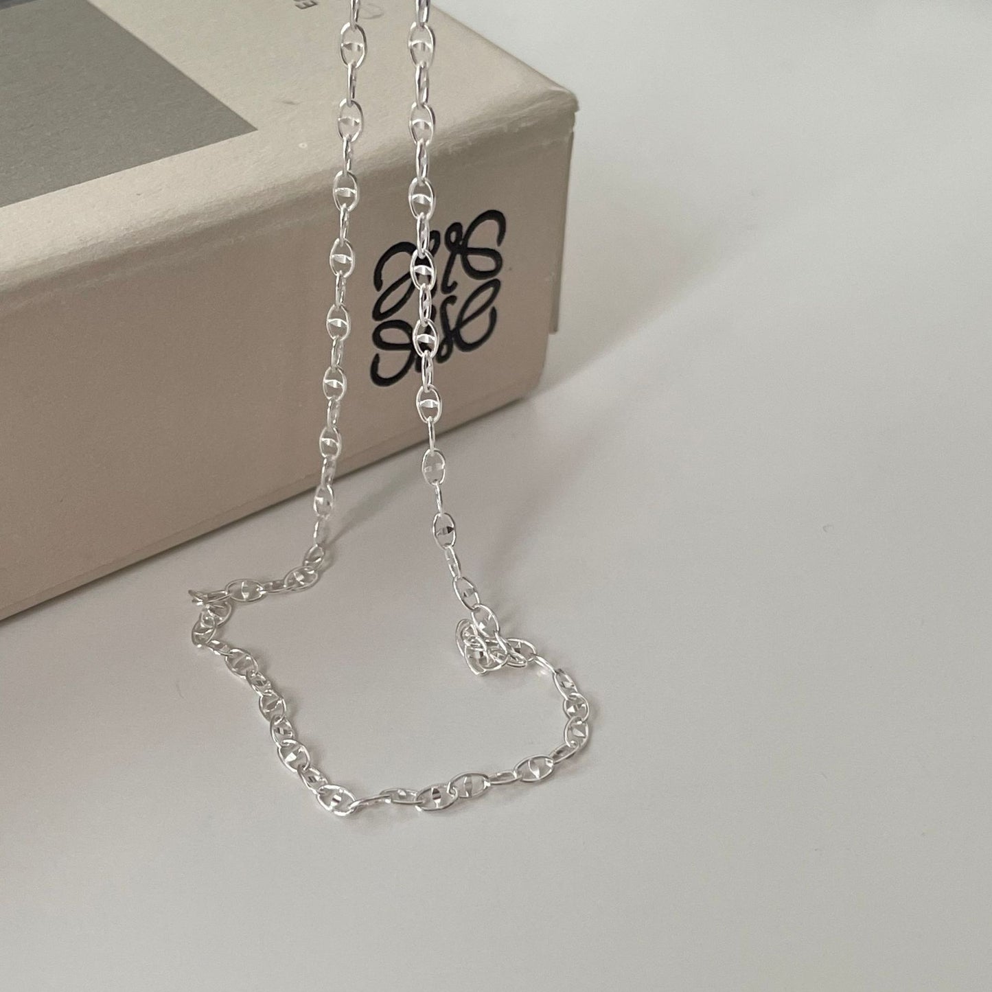 Minimalist Sweet 925 Sterling Silver Geometric Polished Necklace Snake Chain for Women