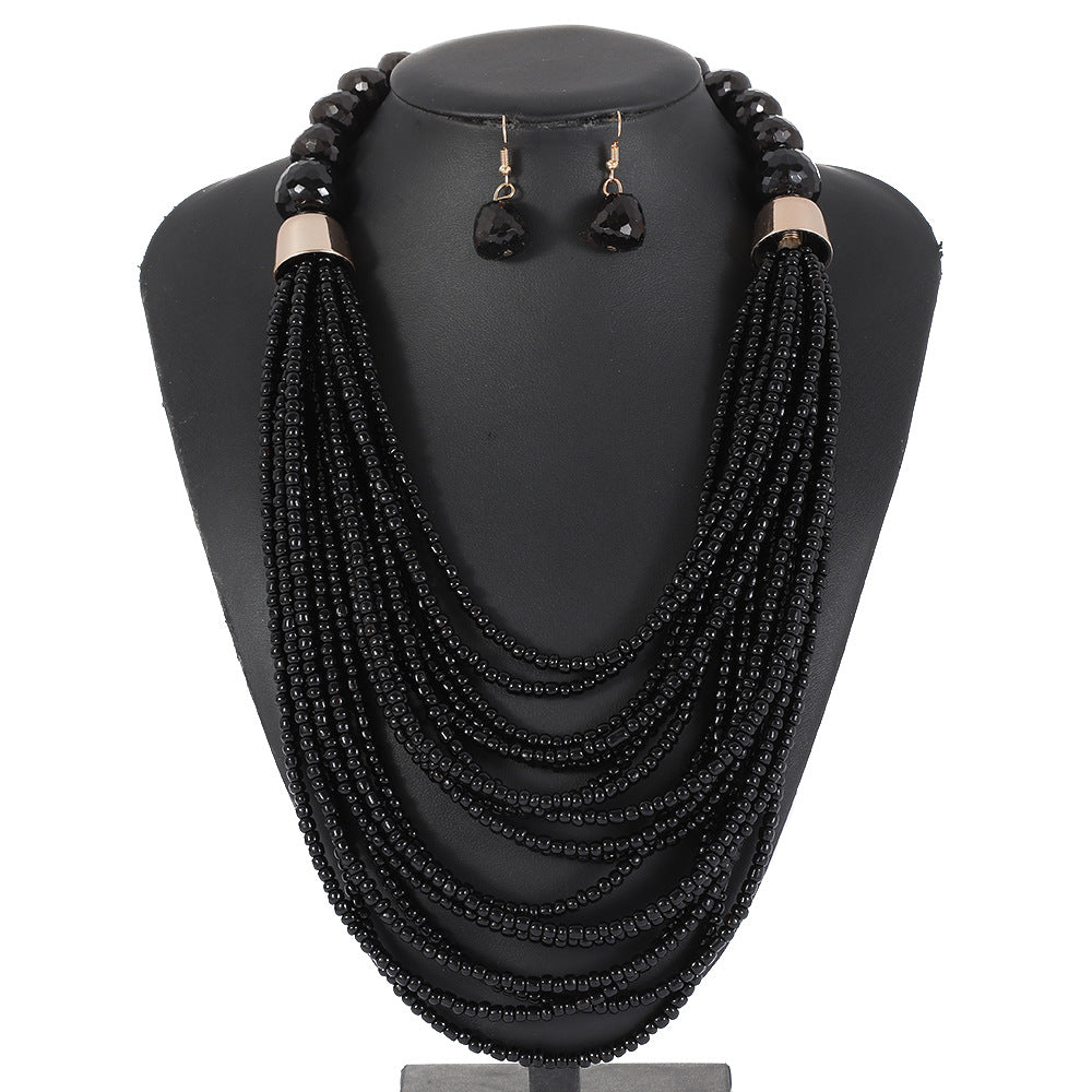 Bohemian Style Tassel Beaded Sweater Necklace for Women with Resin Pendant and Handmade Craftsmanship