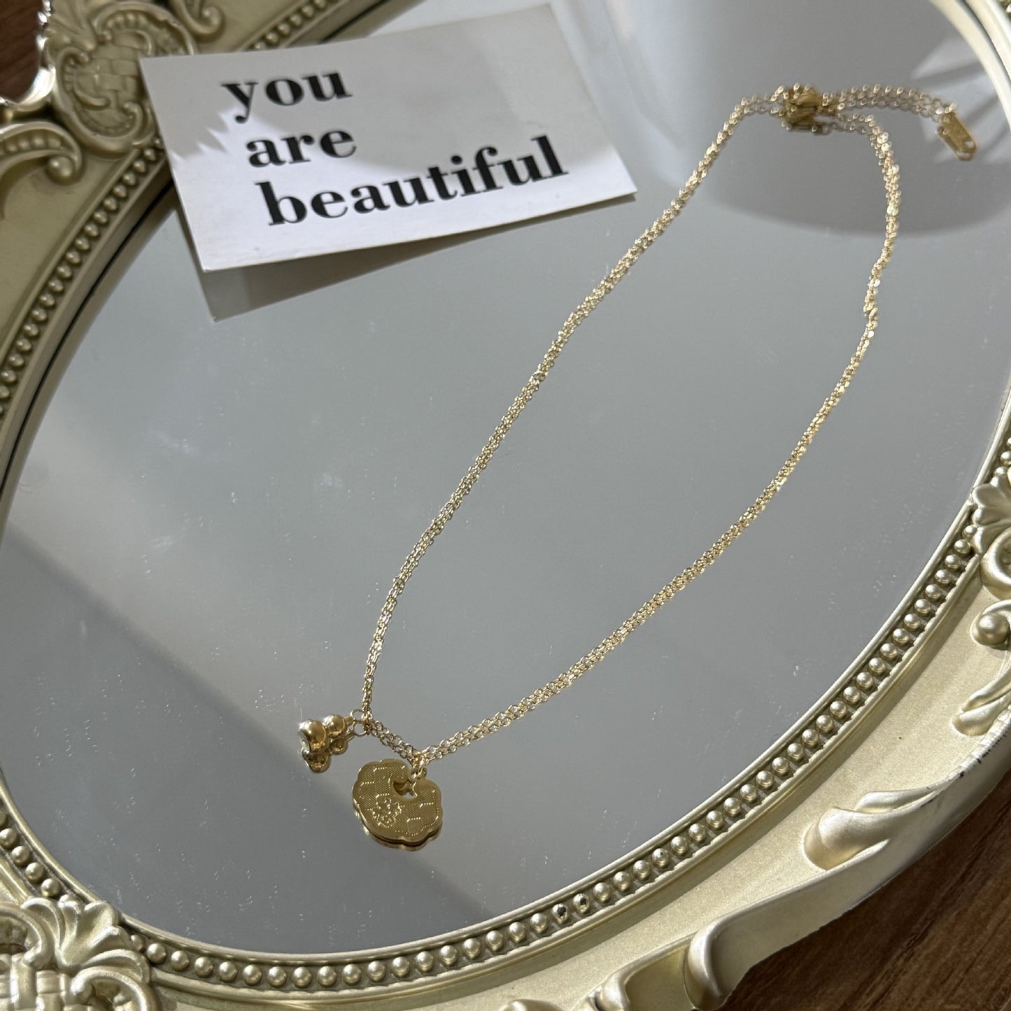 Gold Plated Titanium Steel Gourd Lock Necklace Unisex