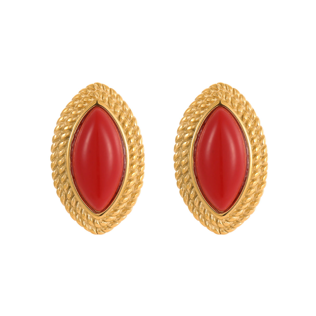 Aretes minimalistas de acero inoxidable estilo vintage con baño de oro de 18 quilates en forma de marquesa para mujer