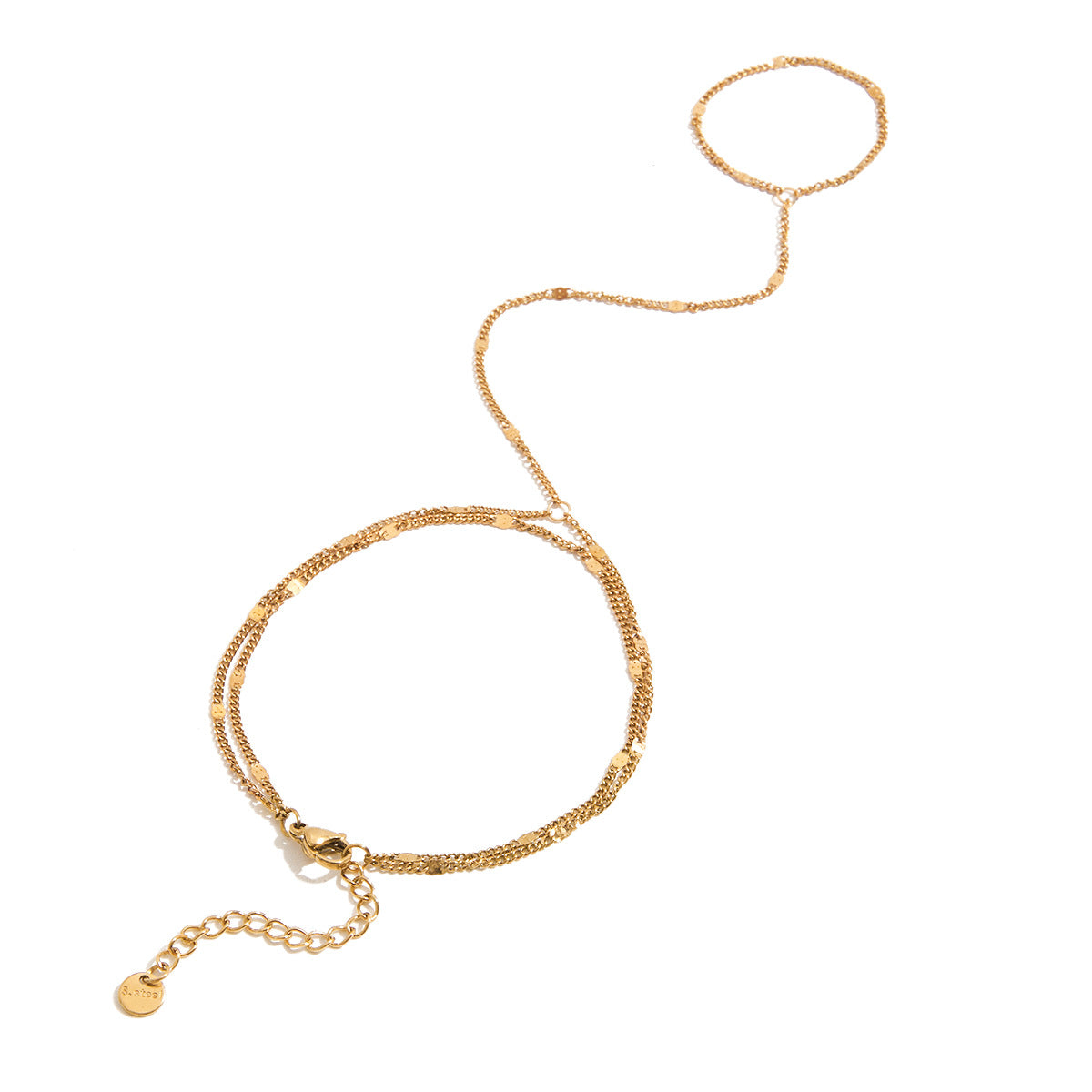 Geometric Round Pearl Plated Stainless Steel Finger Ring Bracelet for Women