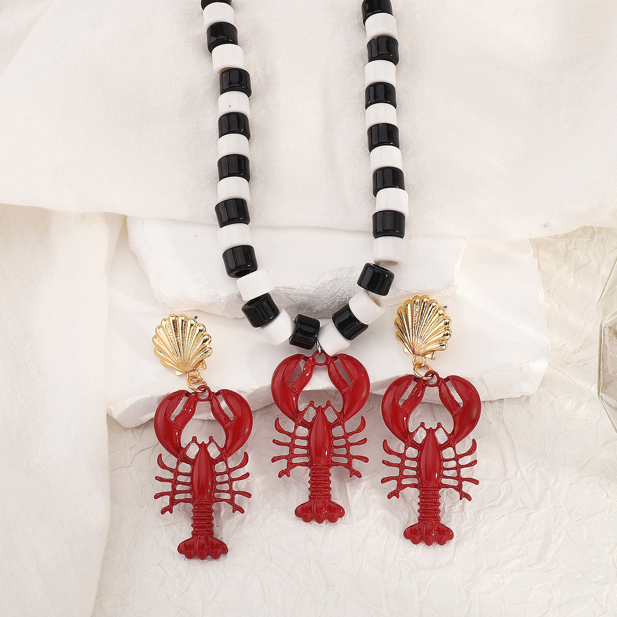 Red Lobster Pendant Necklace for Women, Alloy with Enamel Finish, Animal-Shaped, Summer Beach Vacation Jewelry, Unique and Trendy Design