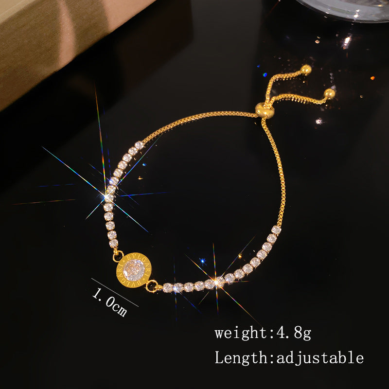 Minimalist Elegant Geometric Micro-Inlaid Cubic Zirconia Plated Stainless Steel Adjustable Bracelet for Women