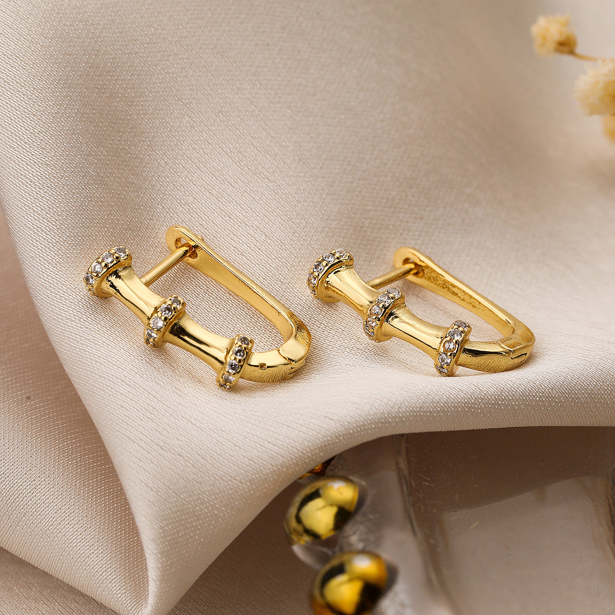 Minimalist Geometric Bamboo Joint Earrings for Women in Copper with Gold Plating Vintage-Inspired Design