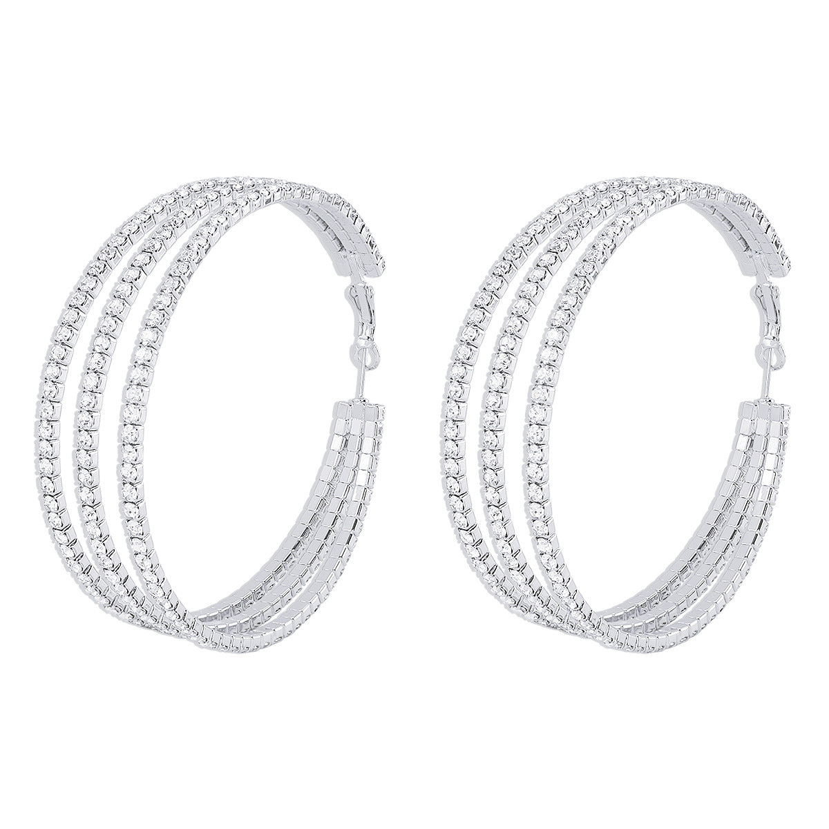 Pendientes de círculo geométricos superpuestos para mujer con incrustaciones de diamantes de imitación y construcción de aleación chapada