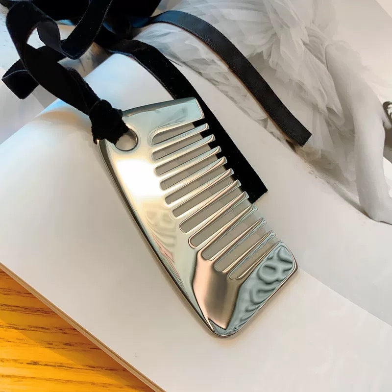 Casual Titanium Steel Comb Pendant Necklace with Black Cord for Women