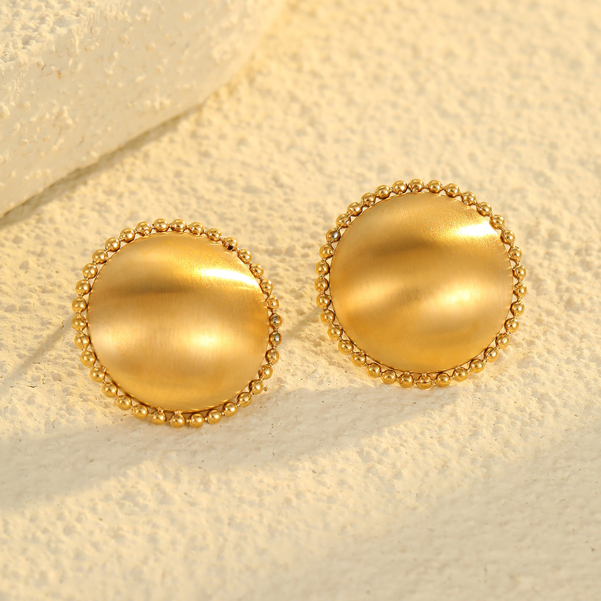 Minimalist Geometric Stainless Steel Earrings with Brushed Metal Finish and Plated Surface for Women