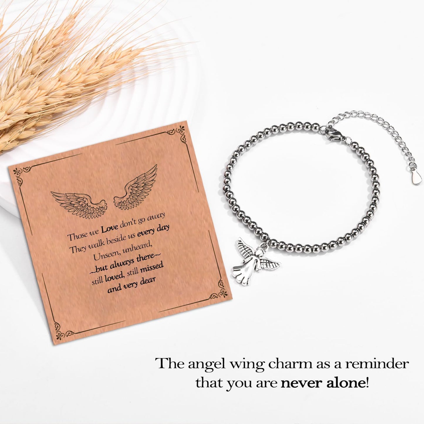Minimalist Stainless Steel Ball Chain Bracelet with Angel Wing Pendant Adjustable Beaded Bracelet for Women