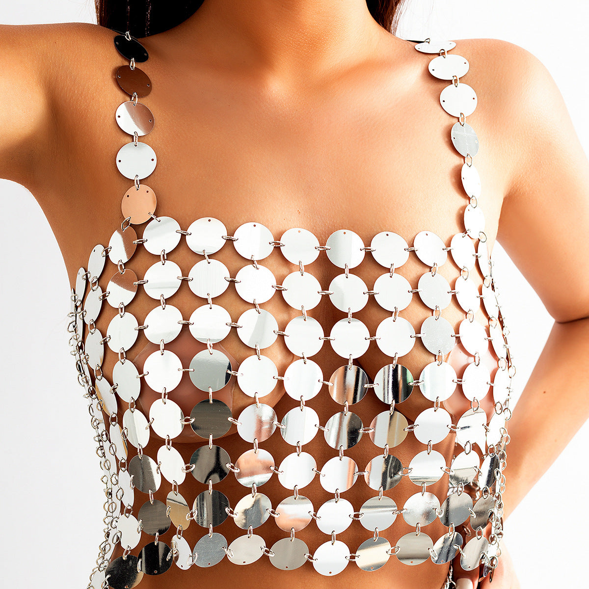 Cadena corporal con flecos estilo bohemio chic para mujer con eslabones metálicos y cierre de langosta