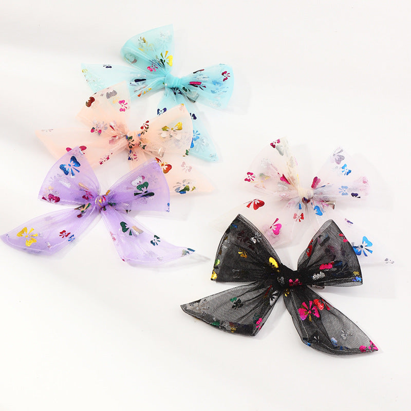 Set de horquillas de dibujos animados con lazos, lentejuelas y diseño de mariposa de tul para niñas de 6 años en adelante