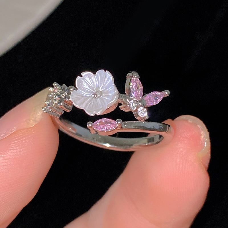 Sweet Cubic Zirconia Inlay Brass Bow Ring for Women