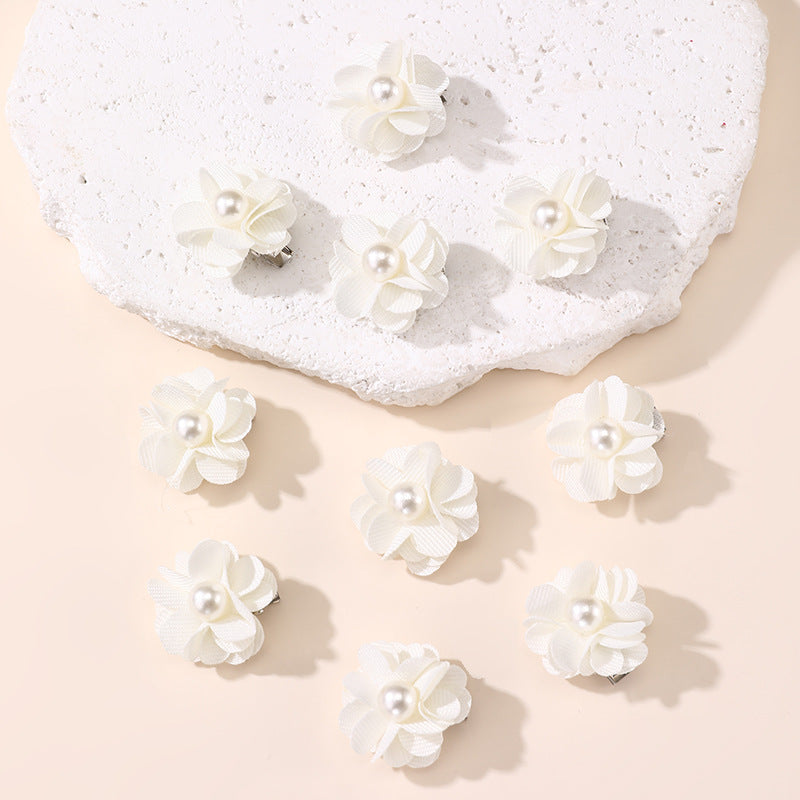 Fermaglio per Capelli a Forma di Fiocco in Stile Naturale per Ragazze con Rifinitura in Pizzo di Poliestere e Abbellimento Floreale con Perle, Set di Mollette a Becco d'Anatra