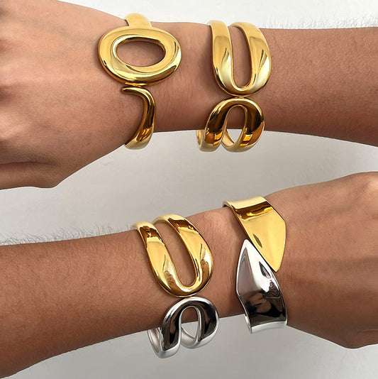 Bracciale da donna Fashion-Commuter geometrico in titanio e acciaio placcato oro 18K