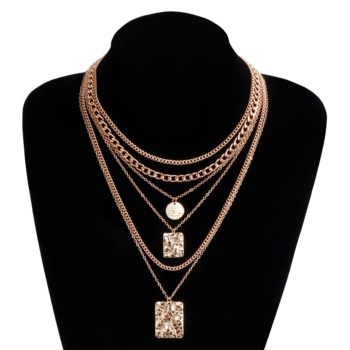 Geometric Pendant Necklace with Snake-Skin Texture in Metal, Electroplated, Layered Clavicle Chain for Women