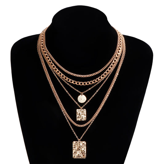 Collar colgante geométrico con textura de piel de serpiente en metal, galvanizado, cadena de clavícula en capas para mujer