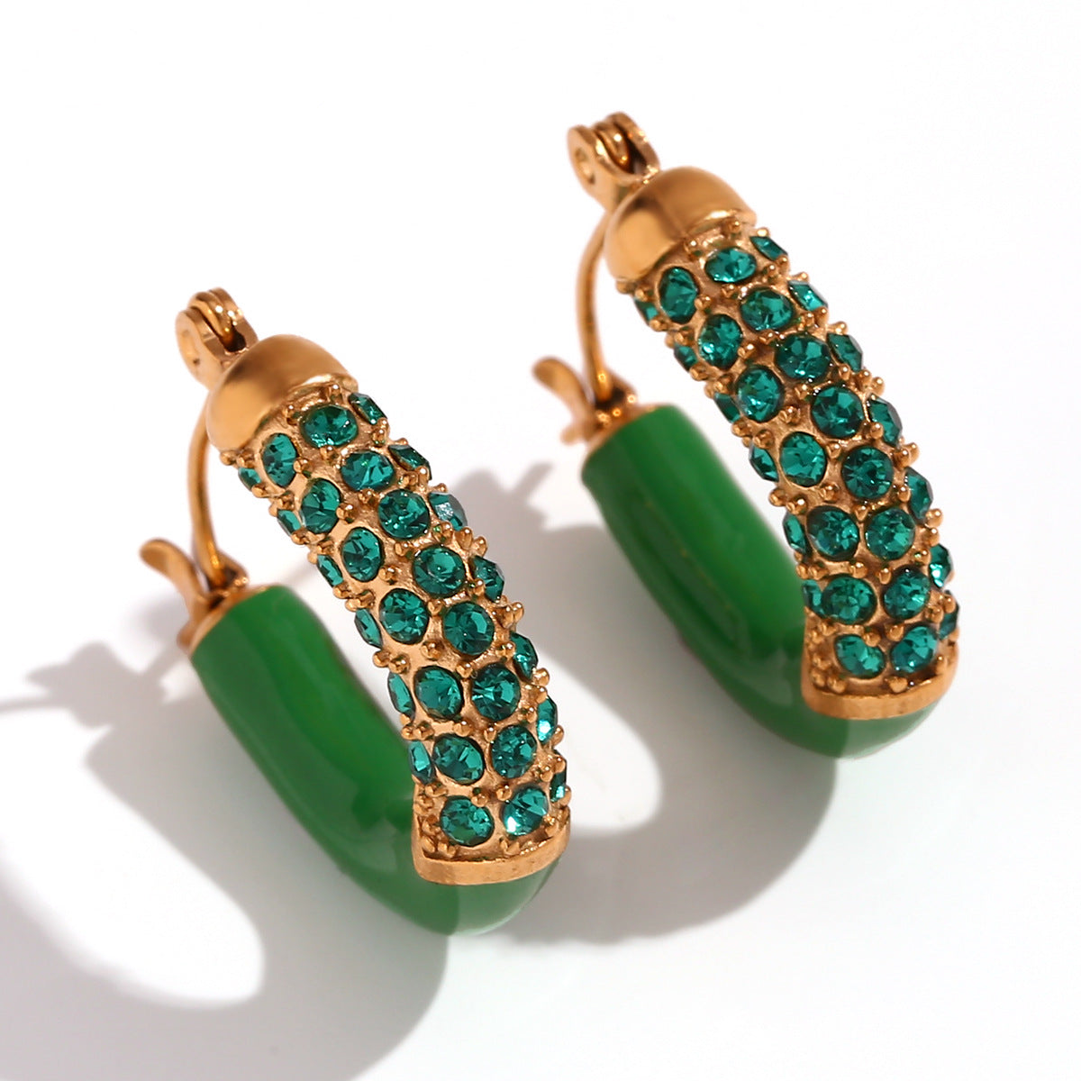 Fashionable Minimalist U-Shaped Stainless Steel Gold-Plated Ear Rings with Micro-Pave Zirconia and Enamel Finish for Women