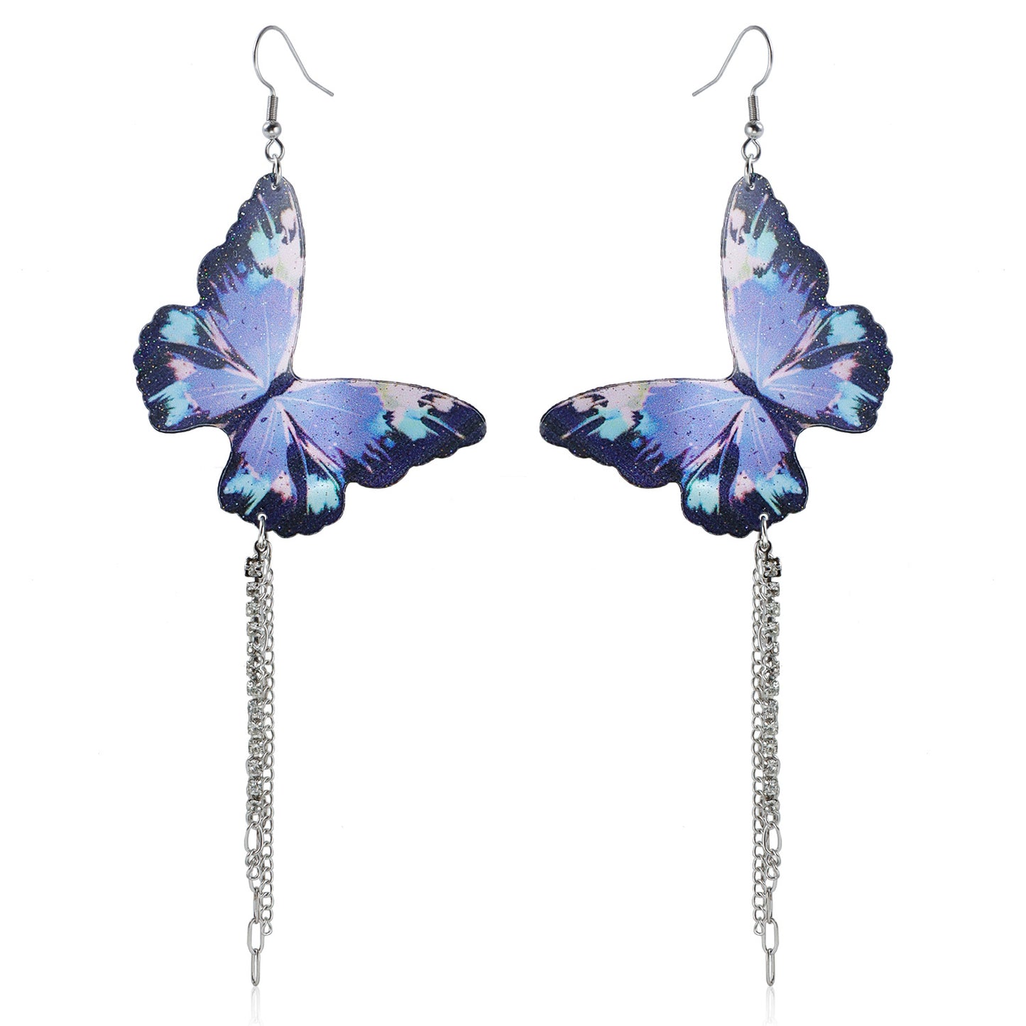 Orecchini pendenti lunghi viola minimalisti da donna con design geometrico a farfalla in acciaio inossidabile placcato titanio