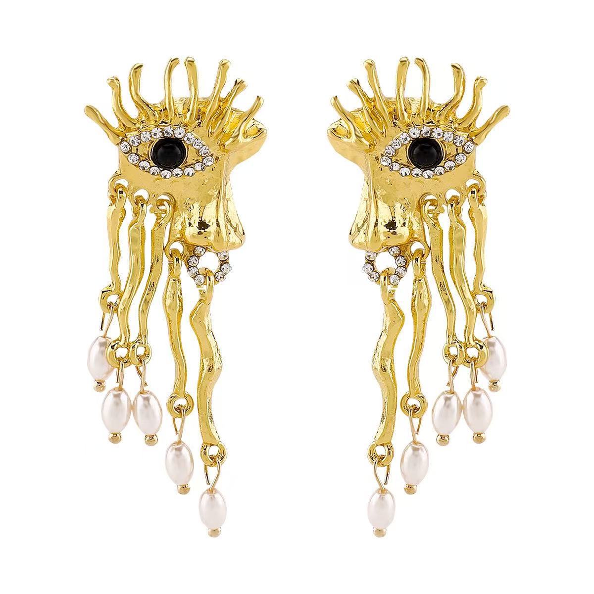 Orecchini pendenti da donna con strass a forma di Occhio di Allah esagerato, stile vintage
