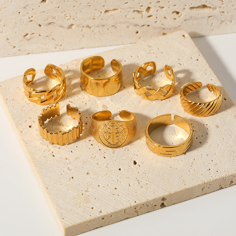 Anello Aperto Minimalista in Acciaio Inossidabile da Donna con Forma Geometrica e Finitura Placcata in Oro 18K Sottovuoto