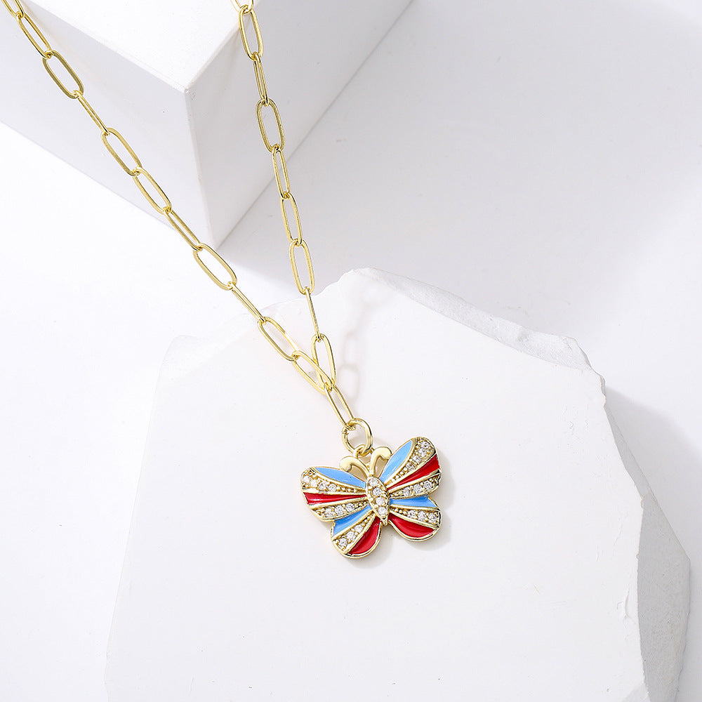 Minimalist Butterfly Pendant Necklace for Women with Copper Base Plated in 18K Gold and Micro-Pave Zirconia