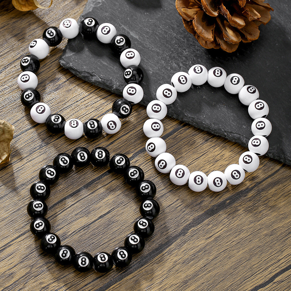 Round Acrylic Billiard 8-Ball Elastic Bracelet