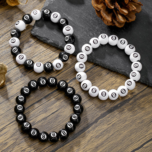 Round Acrylic Billiard 8-Ball Elastic Bracelet