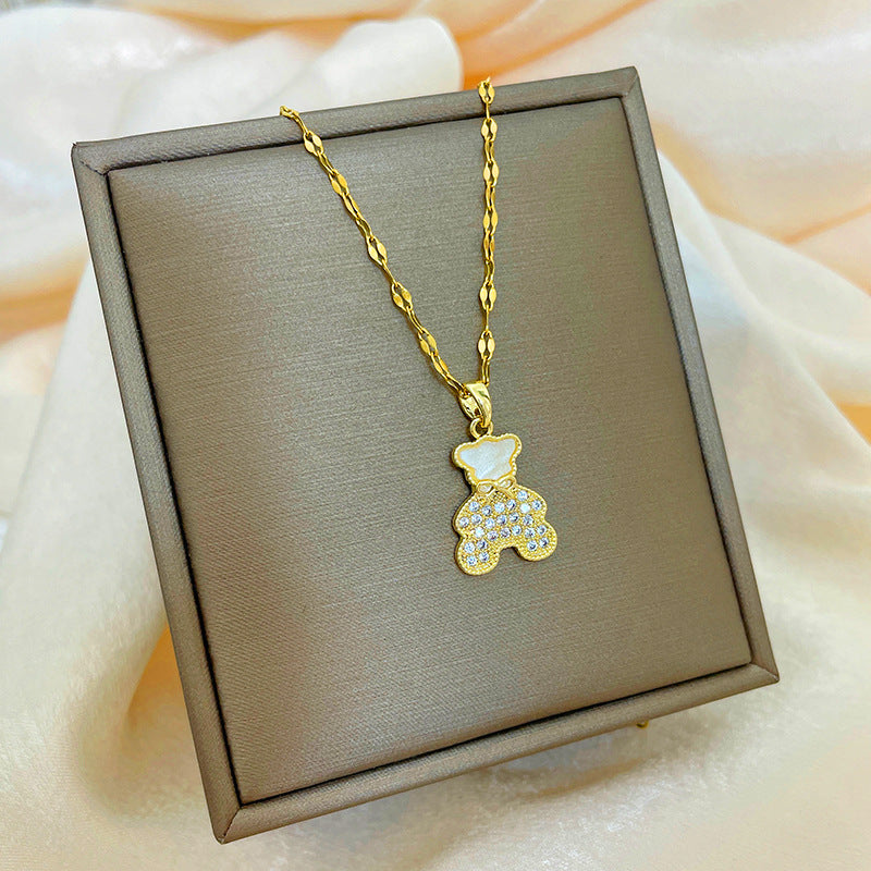 Collana con ciondolo a goccia in rame placcato oro 18 carati con micro-pavé e catena a onda in acciaio al titanio, design originale