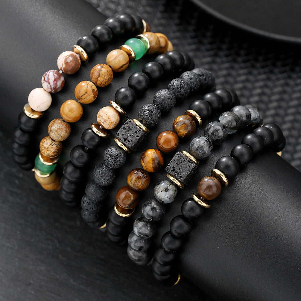 Handmade Matte Round Volcanic Stone Bracelet Unisex Geometric Jewelry
