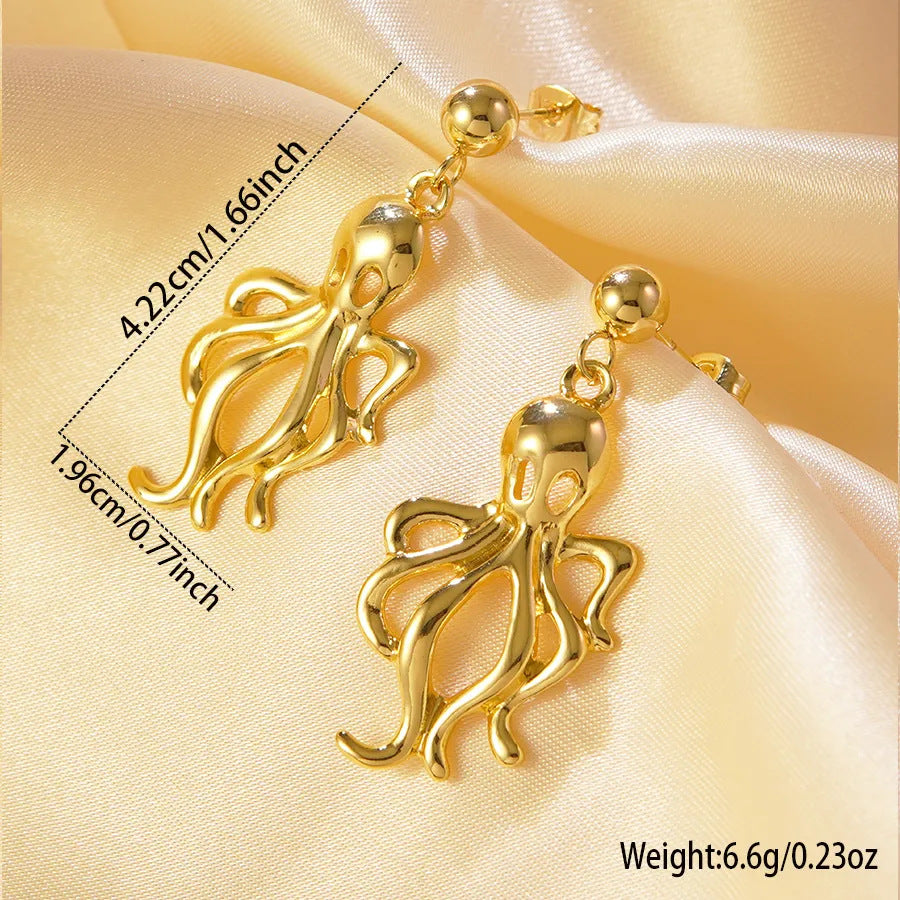Beach Style Stainless Steel Geometric Starfish Shell Stud Earrings for Women